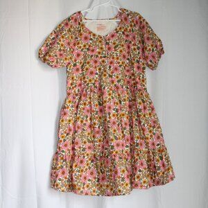 NWOT Cat & Jack Pink & Yellow Floral A-Line Dress Puff Sleeve Buttons Ruffles XL